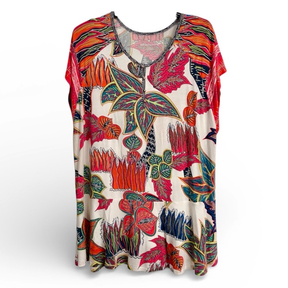Soft Surroundings Tigerwood Tropical Print Tunic Top Henley Size XL - Picture 2 of 6
